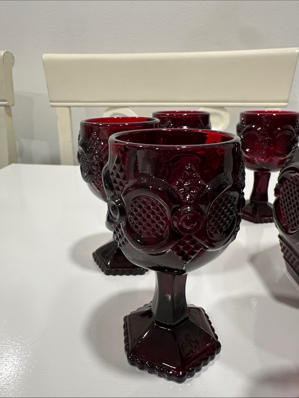 Avon Ruby Red Pressed Glass Decanter and Goblet Set - Picture 8 of 16